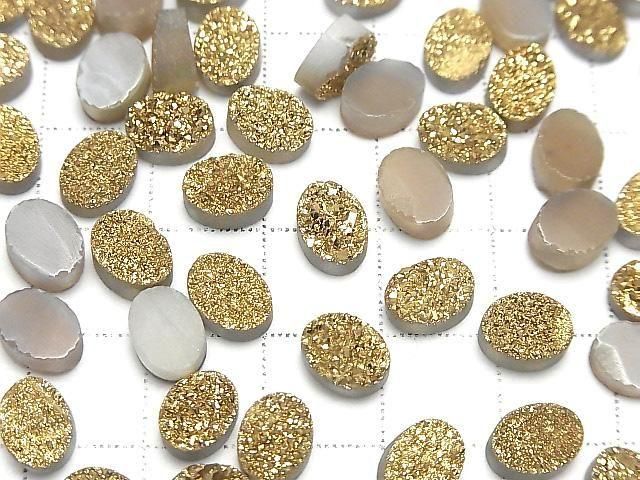 Druzy-Agat Oval Cabochon 8x6mm Gold Beschichtet 4 Stück