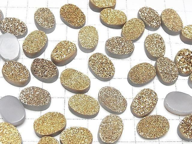 Druzy-Agat Oval Cabochon 14x10mm Gold Beschichtet 2 Stück