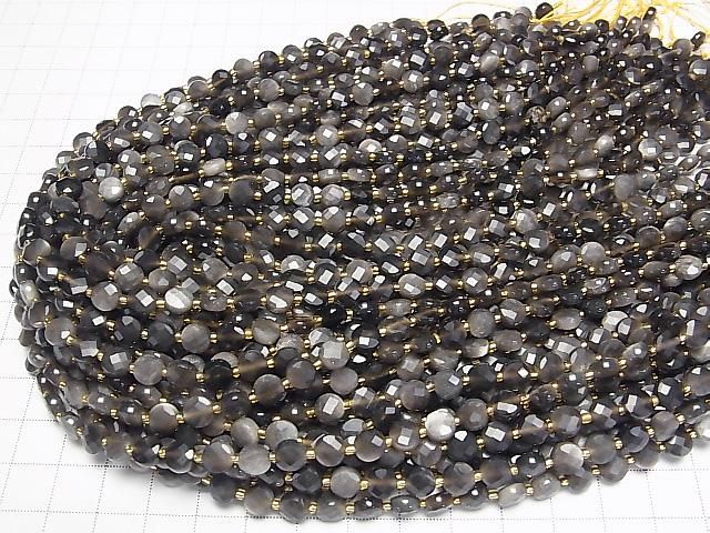 Hochwertig! Silberobsidian AAA- Facettierte Münze 6x6x4mm Halbe oder 1 Strang Perlen (ca. 15 Zoll/37 cm)
