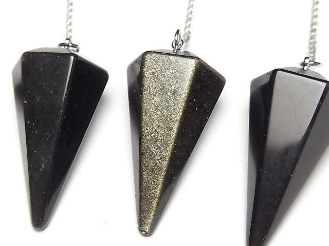 Goldener Obsidian AAA- Pendel 36x19x19mm mit Kette 1 Stück