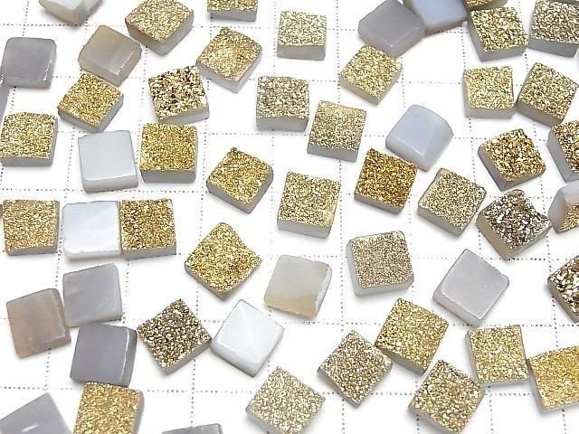 Druzy-Agat Quadrat Cabochon 8x8mm Gold Beschichtet 3 Stück