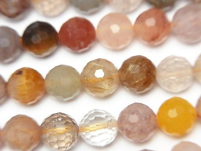 High Quality! Multicolor Rutilated Quartz AA+ 128 Faceted Round 8mm Half or 1strand beads (approx. 15 inches/36 cm)