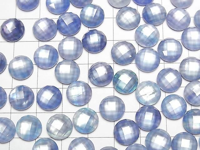 Lapislazuli x Weiße Muschel x Kristall AAA Rund Facettiert Cabochon 10x10mm 2Stück