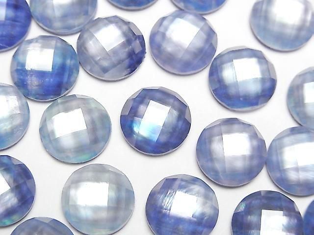 Lapislazuli x Weiße Muschel x Kristall AAA Rund Facettiert Cabochon 12x12mm 2Stück
