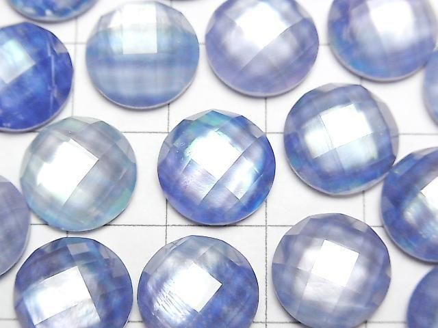 Lapislazuli x Weiße Muschel x Kristall AAA Rund Facettiert Cabochon 12x12mm 2Stück