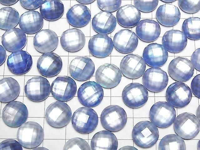 Lapislazuli x Weiße Muschel x Kristall AAA Rund Facettiert Cabochon 12x12mm 2Stück
