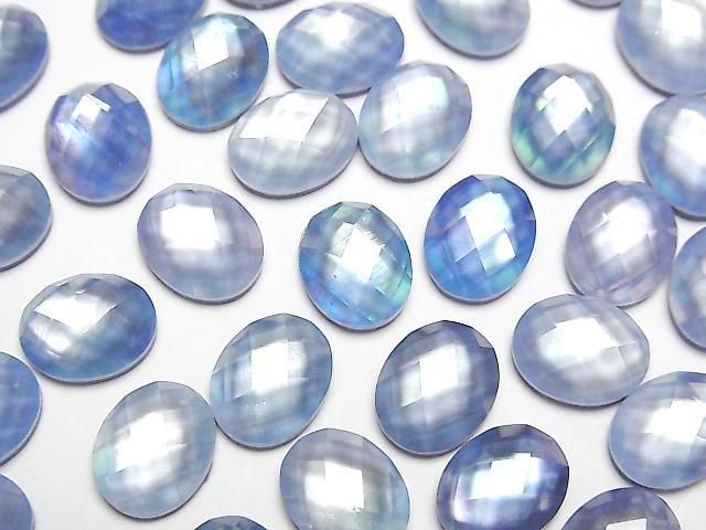 Lapislazuli x Weiße Muschel x Kristall AAA Oval Facettiert Cabochon 10x8mm 2Stück