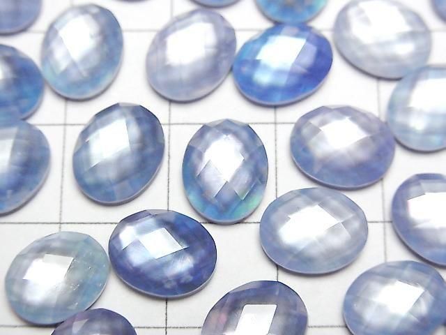 Lapislazuli x Weiße Muschel x Kristall AAA Oval Facettiert Cabochon 10x8mm 2Stück
