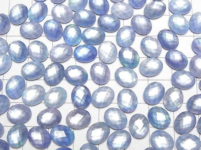 Lapislazuli x Weiße Muschel x Kristall AAA Oval Facettiert Cabochon 10x8mm 2Stück