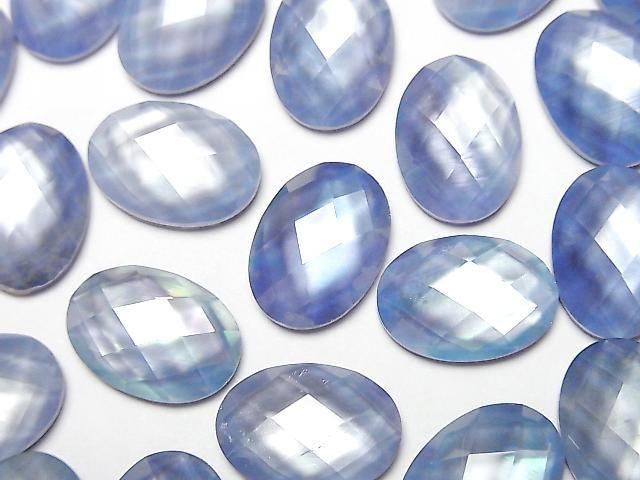 Lapislazuli x Weiße Muschel x Kristall AAA Oval Facettiert Cabochon 14x10mm 2Stück