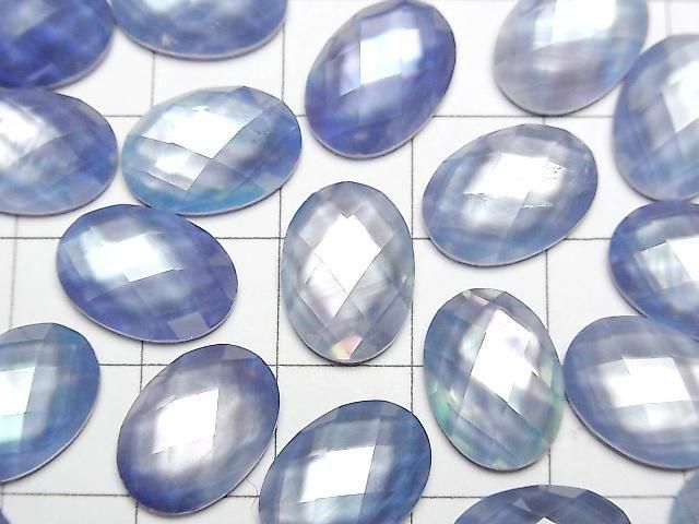 Lapislazuli x Weiße Muschel x Kristall AAA Oval Facettiert Cabochon 14x10mm 2Stück