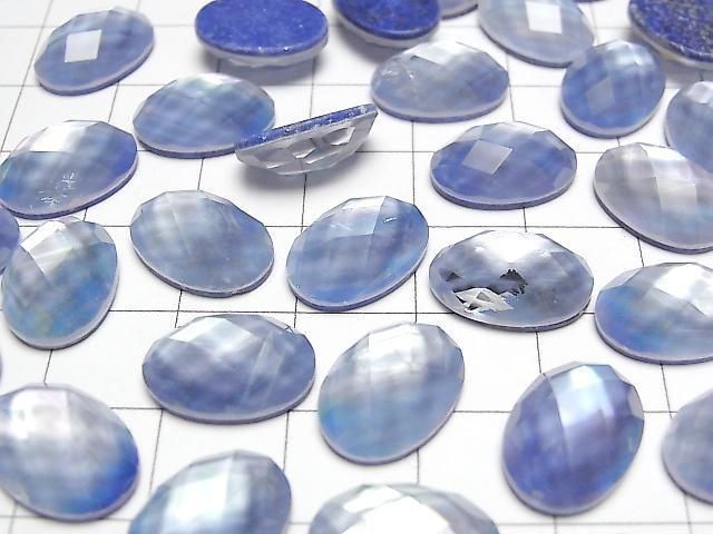 Lapislazuli x Weiße Muschel x Kristall AAA Oval Facettiert Cabochon 14x10mm 2Stück