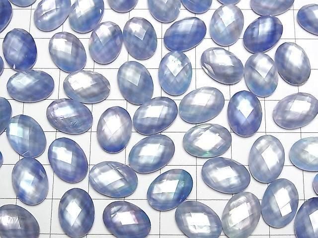 Lapislazuli x Weiße Muschel x Kristall AAA Oval Facettiert Cabochon 14x10mm 2Stück