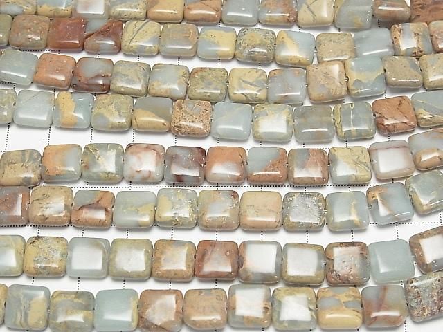 Impression-Jaspis Quadrat 10x10x4.5mm 1strang Perlen (ca. 15 Zoll/38 cm)