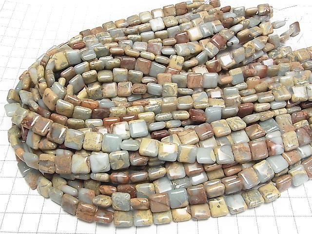 Impression-Jaspis Quadrat 10x10x4.5mm 1strang Perlen (ca. 15 Zoll/38 cm)