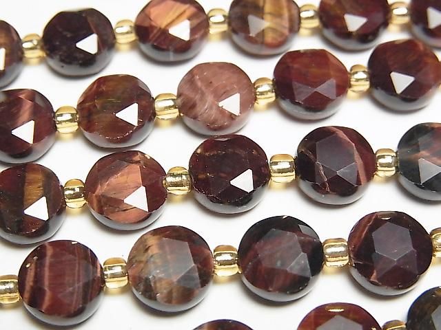 Hochwertig! Roter Tigerauge AA++ Hexagram facettierte Münze 8.5x8.5x5mm 1strang Perlen (ca. 15 Zoll/36 cm)