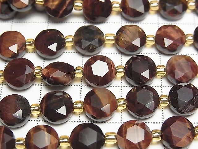Hochwertig! Roter Tigerauge AA++ Hexagram facettierte Münze 8.5x8.5x5mm 1strang Perlen (ca. 15 Zoll/36 cm)