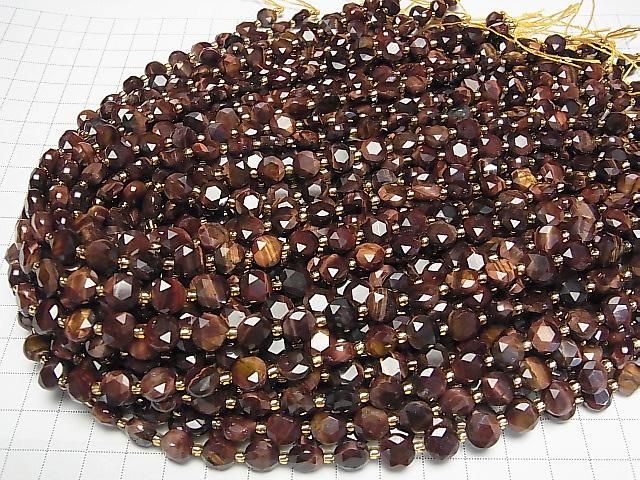 Hochwertig! Roter Tigerauge AA++ Hexagram facettierte Münze 8.5x8.5x5mm 1strang Perlen (ca. 15 Zoll/36 cm)