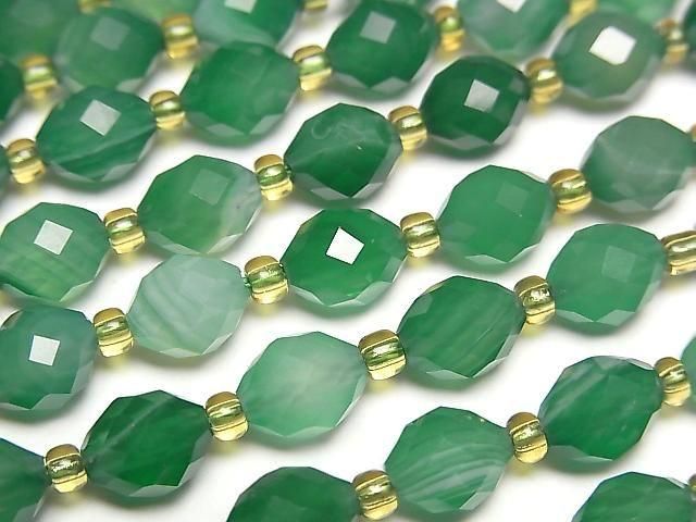 Hochwertig! Grüner gestreifter Achat facettierte Reisperlen 8x6x6mm 1Strang Perlen (ca. 14 Zoll/35 cm)