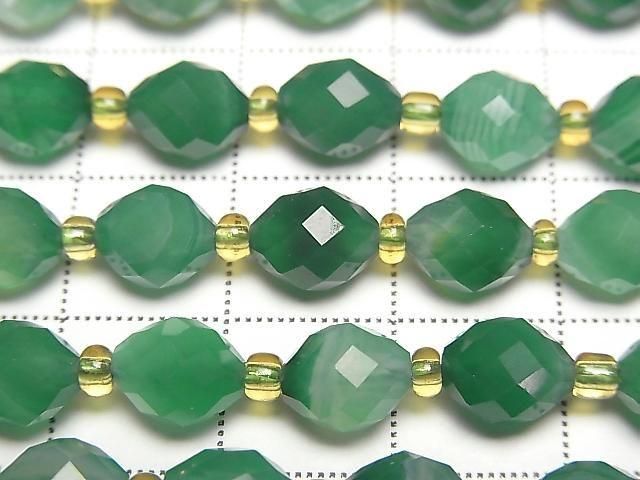 Hochwertig! Grüner gestreifter Achat facettierte Reisperlen 8x6x6mm 1Strang Perlen (ca. 14 Zoll/35 cm)