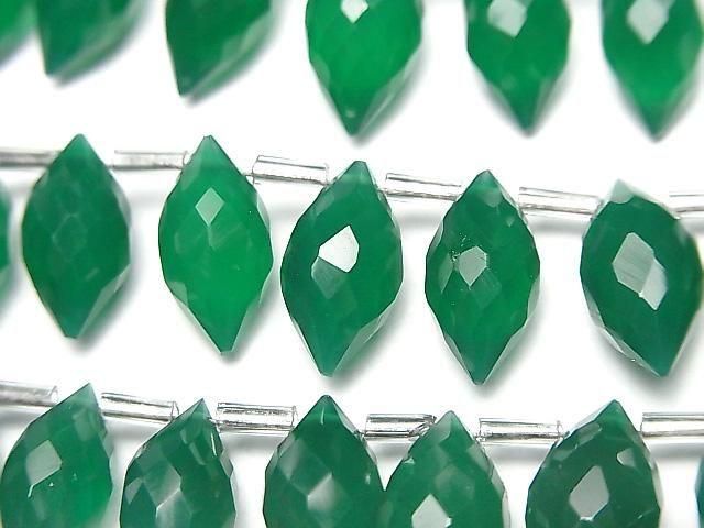 Hochwertiger grüner Onyx AAA- Marquise Reis facettierte Briolette halb oder 1 Strang Perlen (22 Stück)