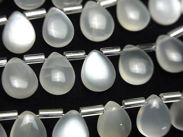 Hochwertiger weißer Mondstein AA++ Birnenform (glatt) 10x8mm halb oder 1 Strang Perlen (18 Stück)