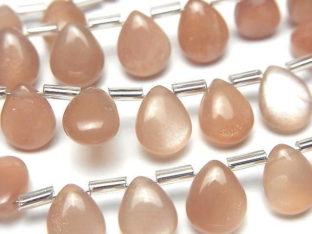 Hochwertiger Pfirsich-Mondstein AA++ Birnenform (glatt) 10x8mm halb oder 1 Strang Perlen (18 Stück)