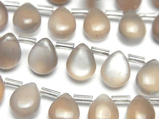 Hochwertiger braun-grauer Mondstein AA++ Tropfenform (glatt) 10x8mm Halb- oder 1Strang-Perlen (18 Stück)