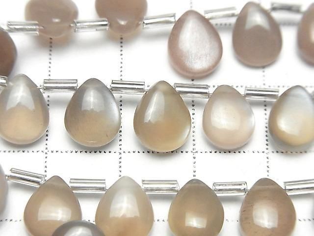 Hochwertiger braun-grauer Mondstein AA++ Tropfenform (glatt) 10x8mm Halb- oder 1Strang-Perlen (18 Stück)