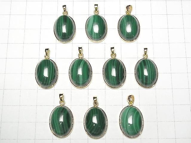 Malachit AAA Ovalanhänger 19x15mm 18KGP 1 Stück
