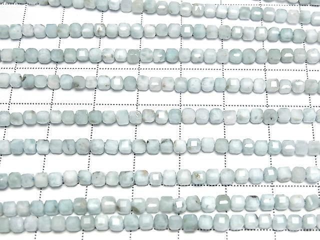 Hochwertig! Larimar Pectolith AA+ Würfelform 3x3x3mm Halb- oder 1Strang-Perlen (ca. 15 Zoll/37 cm)