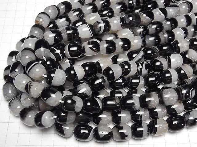 Schwarzer Achat x Quarz Rohr 15.5x13.5x13.5mm halb oder 1strang Perlen (ca. 15 Zoll/36 cm)