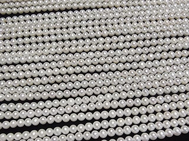 Perle d'eau douce AA+ semi-ronde forme pomme de terre 4mm blanche, 1 fil de perles (environ 37 cm/15 pouces)