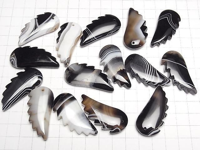 Schwarze Streifen Achat Engel Flügel 44x20mm 2 Stück