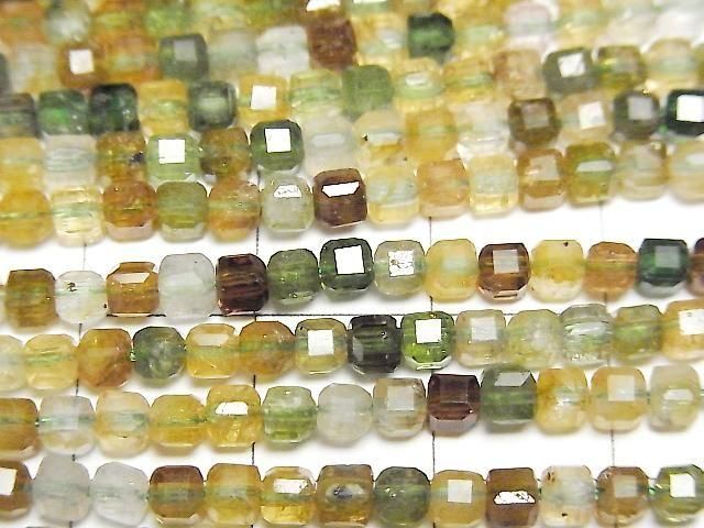 Hochwertig! Braun-grüner Turmalin AA+ Würfelform 3x3x3mm 1 Strang Perlen (ca. 15 Zoll/37 cm)