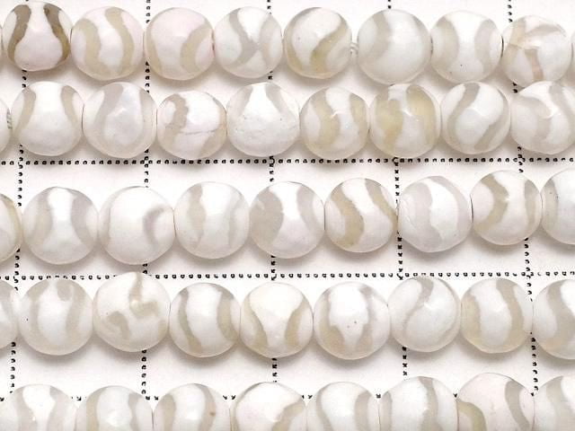 S-Shaped Line Carved White Agate Faceted Round 6mm 1strand beads (approx. 14 inches/34 cm)