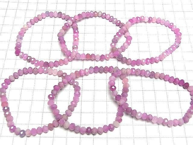 Hochwertig! Rosa Saphir AA+ Facettierte Knopf-Rondelle Armband 6x6x5mm