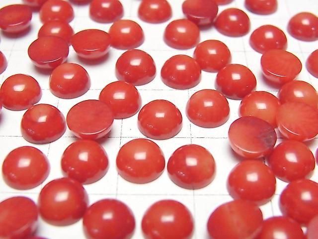 Roter Koralle (gefärbt) Rund Cabochon 7x7mm 4 Stück
