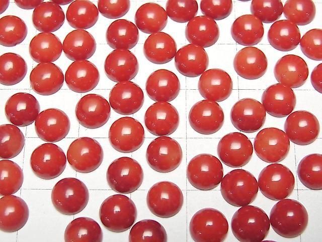Roter Koralle (gefärbt) Rund Cabochon 7x7mm 4 Stück