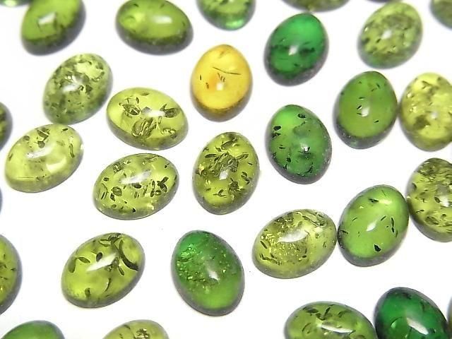Geknackter grüner Bernstein ovaler Cabochon 8x6mm 5 Stück