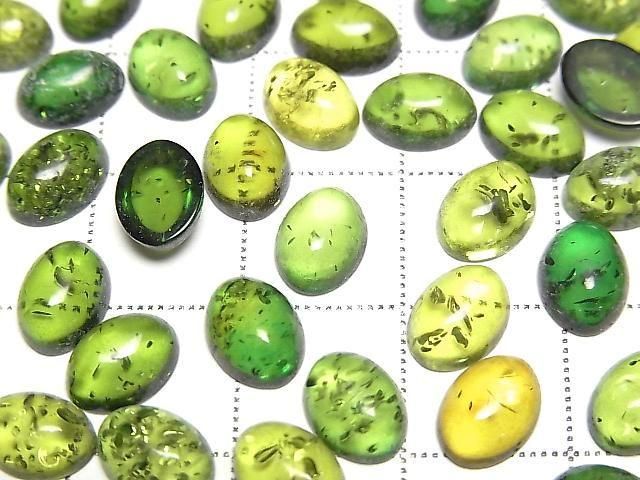 Geknackter grüner Bernstein ovaler Cabochon 8x6mm 5 Stück