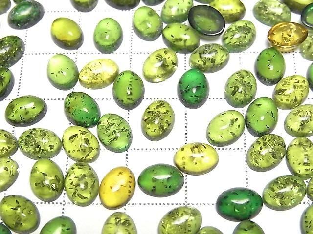 Geknackter grüner Bernstein ovaler Cabochon 8x6mm 5 Stück