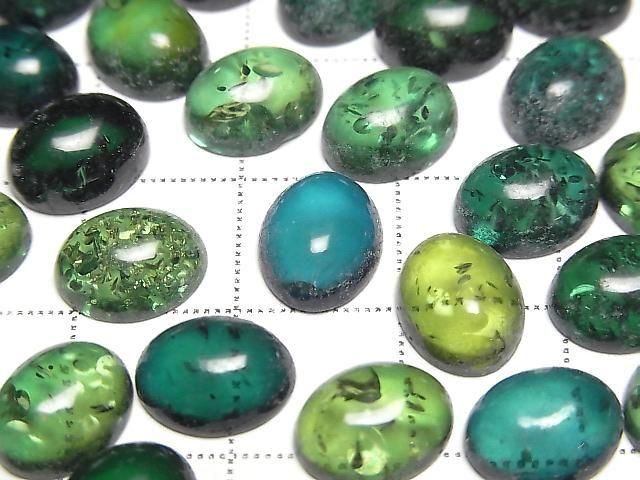 Blau-grüner Bernstein ovaler Cabochon 10x8mm 2 Stück