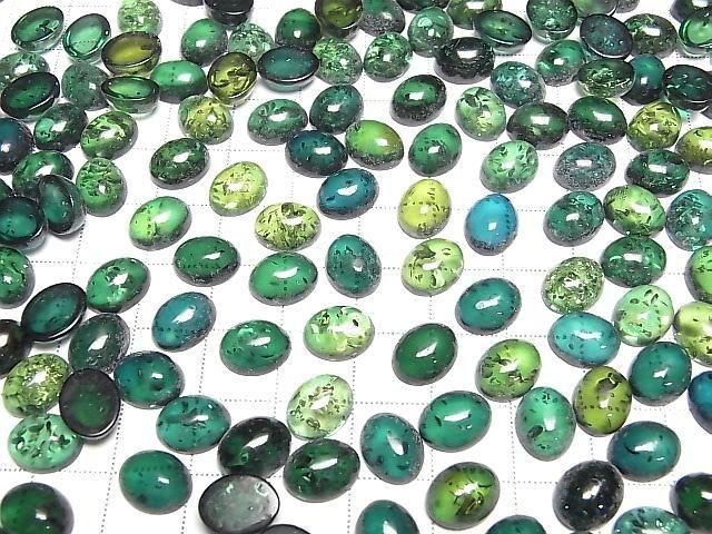 Blau-grüner Bernstein ovaler Cabochon 10x8mm 2 Stück