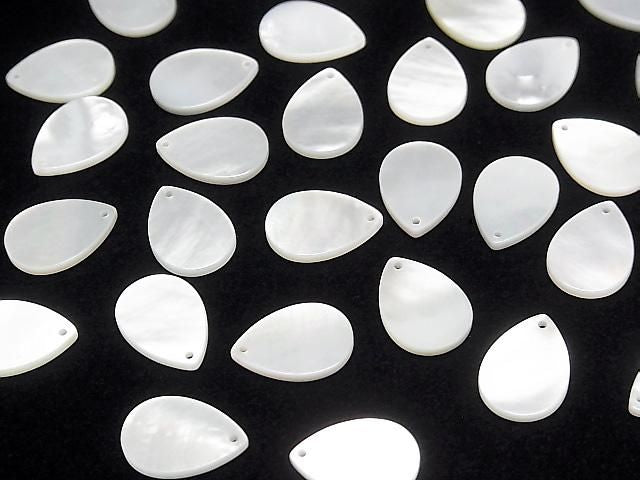 Hochwertige weiße Muschel (Silberlippen-Auster) AAA Flach Birnenform 14x10mm 4 Stück
