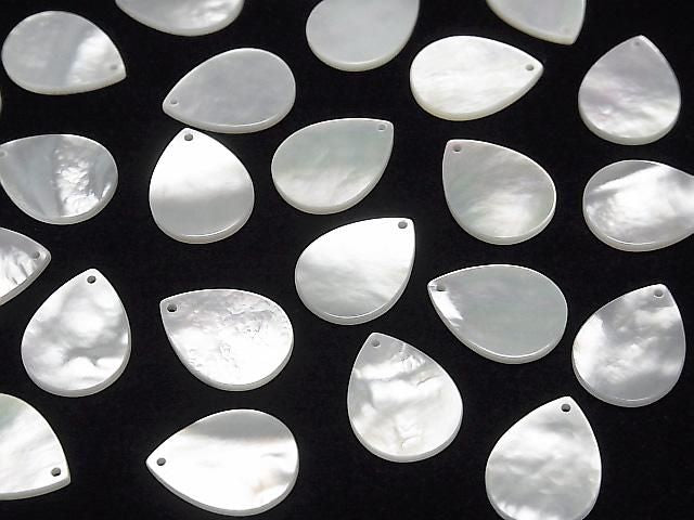 Hochwertige weiße Muschel (Silberlippen-Auster) AAA Flach Birnenform 16x12mm 4 Stück