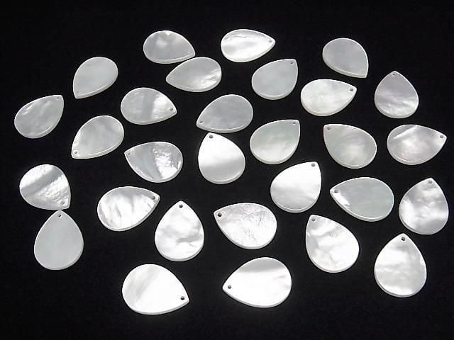 Hochwertige weiße Muschel (Silberlippen-Auster) AAA Flach Birnenform 16x12mm 4 Stück