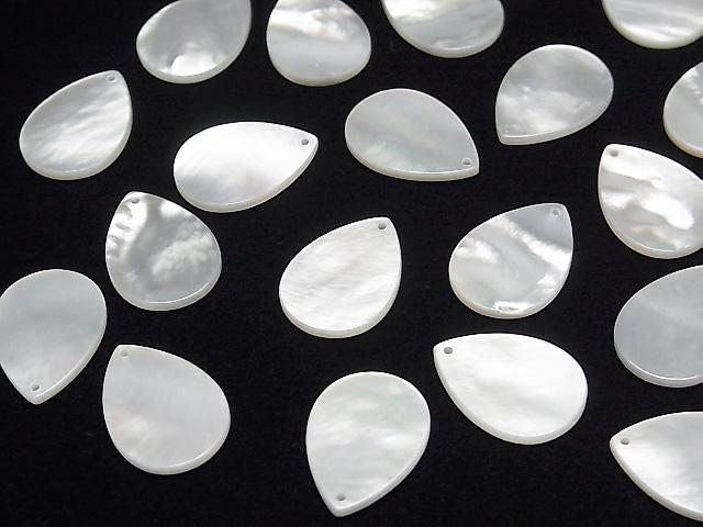Hochwertige weiße Muschel (Silberlippen-Auster) AAA Flach Birnenform 18x13mm 3 Stück