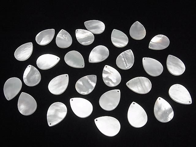Hochwertige weiße Muschel (Silberlippen-Auster) AAA Flach Birnenform 18x13mm 3 Stück