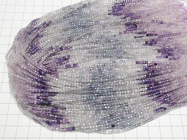 Hochwertig! Multicolor Fluorit AAA- Würfelform 2x2x2mm Farbverlauf 1Strang Perlen (ca. 15 Zoll/37 cm)